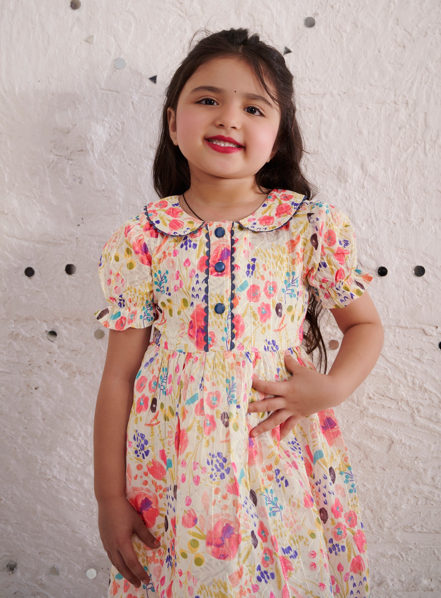 TINY TWILLS MUSLIN AARIFLORAL PRINTED FRONT BUTTONED FROCK