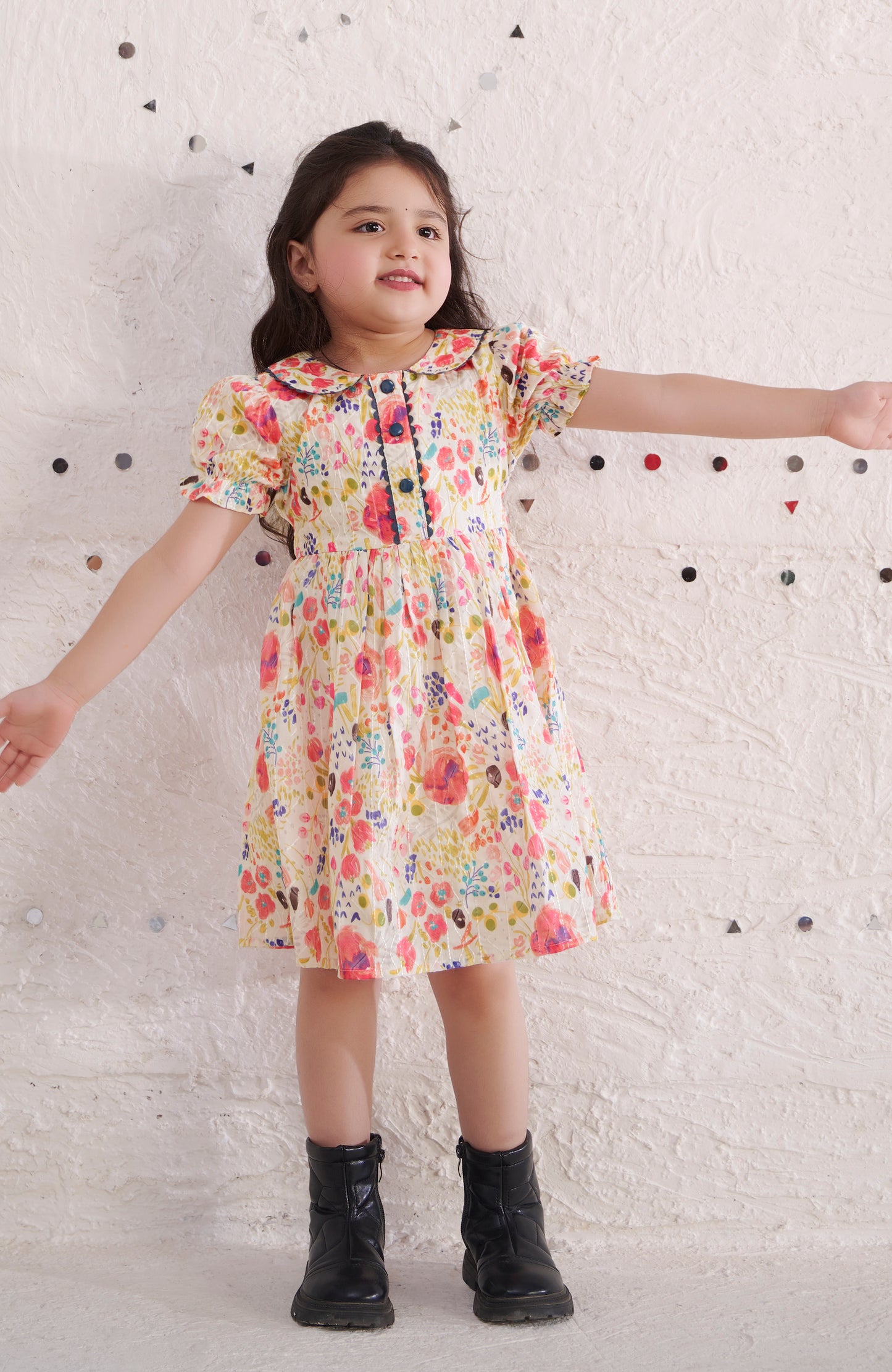 TINY TWILLS MUSLIN AARIFLORAL PRINTED FRONT BUTTONED FROCK