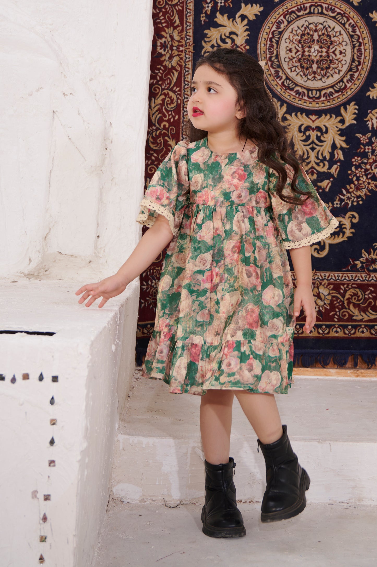 TINY TWILLS  SHIMMER FLORAL PRINTED FIT & FLARED DRESS