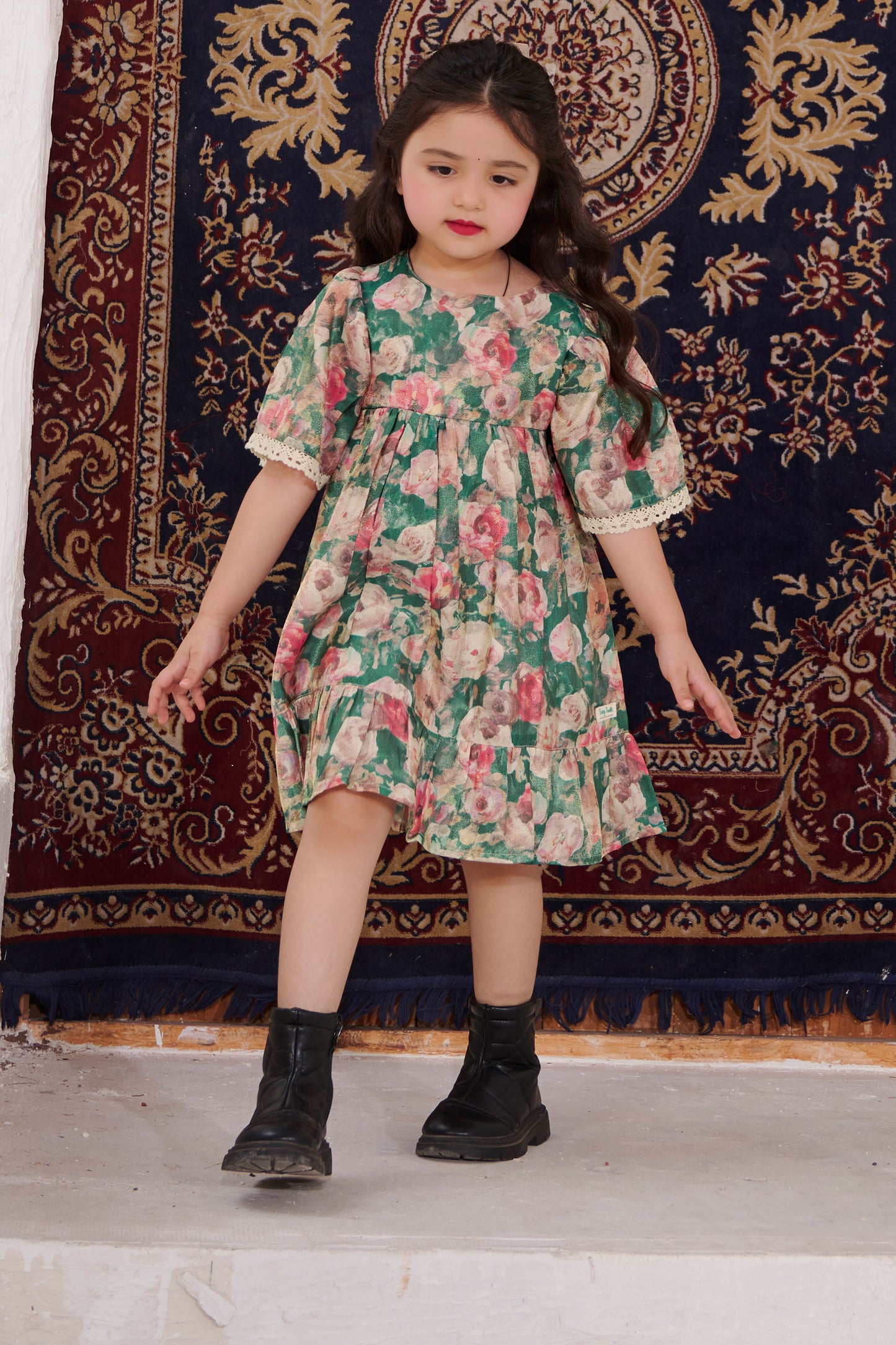 TINY TWILLS  SHIMMER FLORAL PRINTED FIT & FLARED DRESS