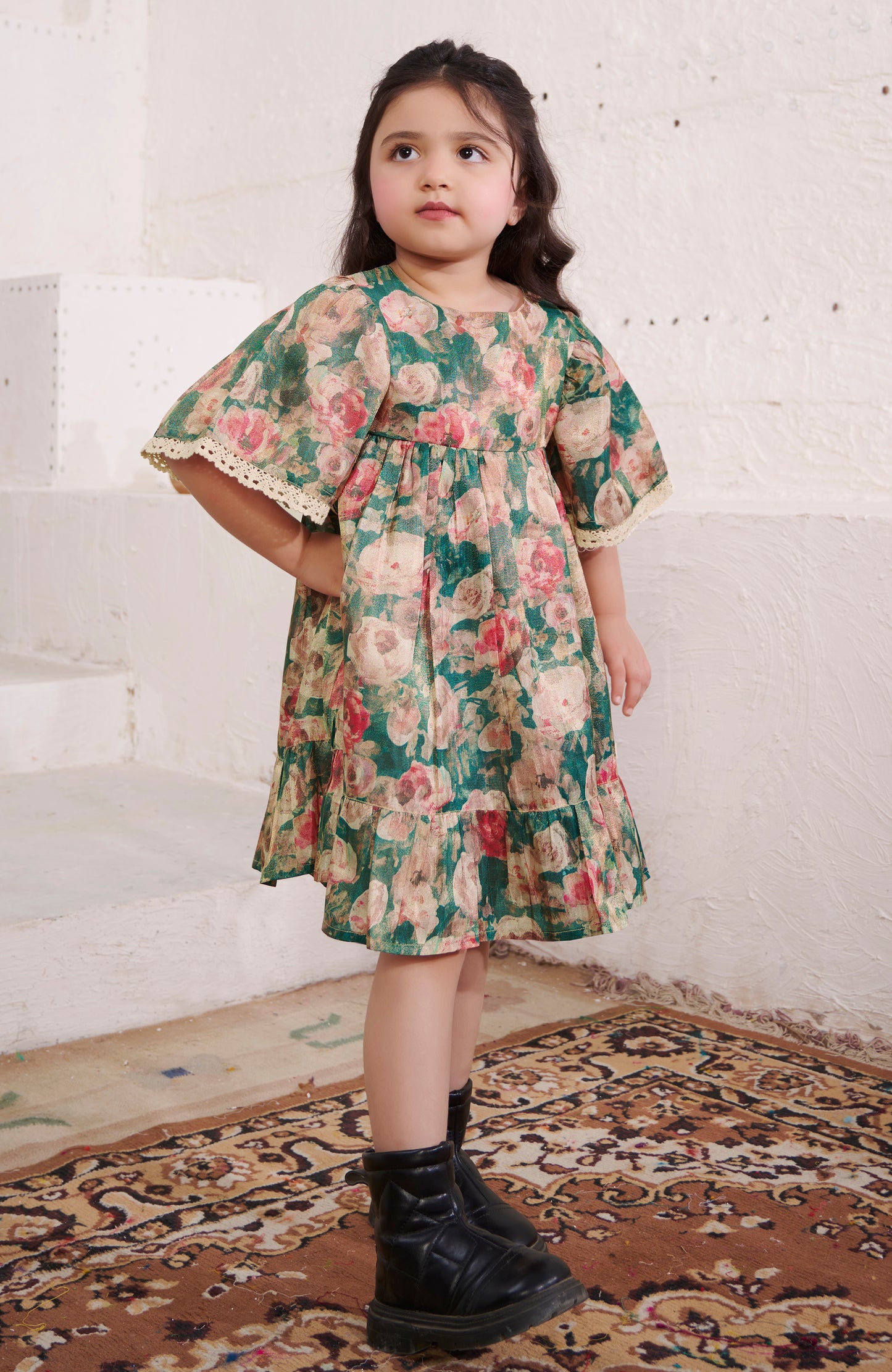 TINY TWILLS  SHIMMER FLORAL PRINTED FIT & FLARED DRESS