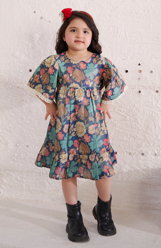 TINY TWILLS SHIMMER FLORAL PRINTED FIT & FLARED DRESS