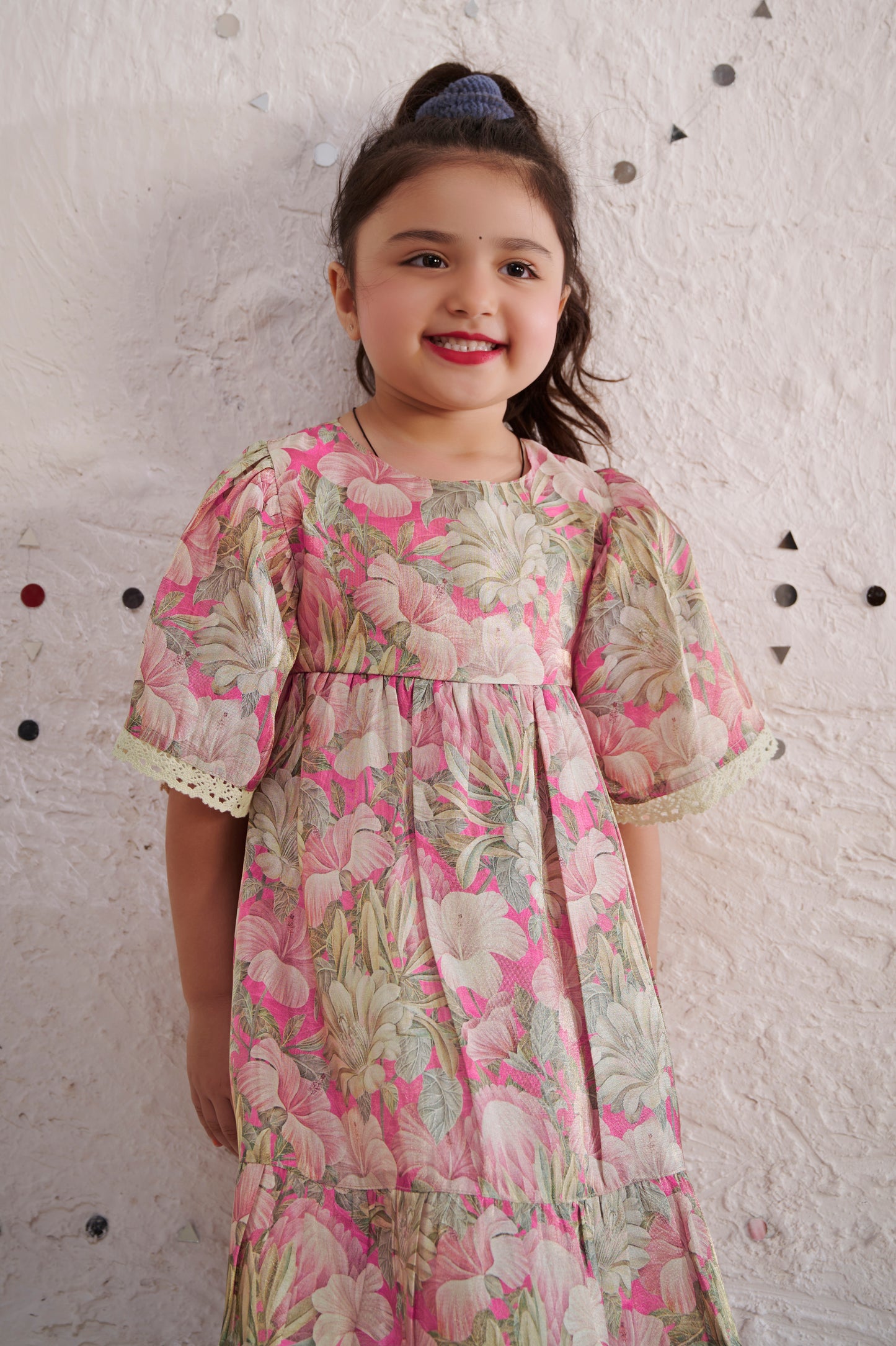 TINY TWILLS  SHIMMER FLORAL PRINTED FIT & FLARED DRESS