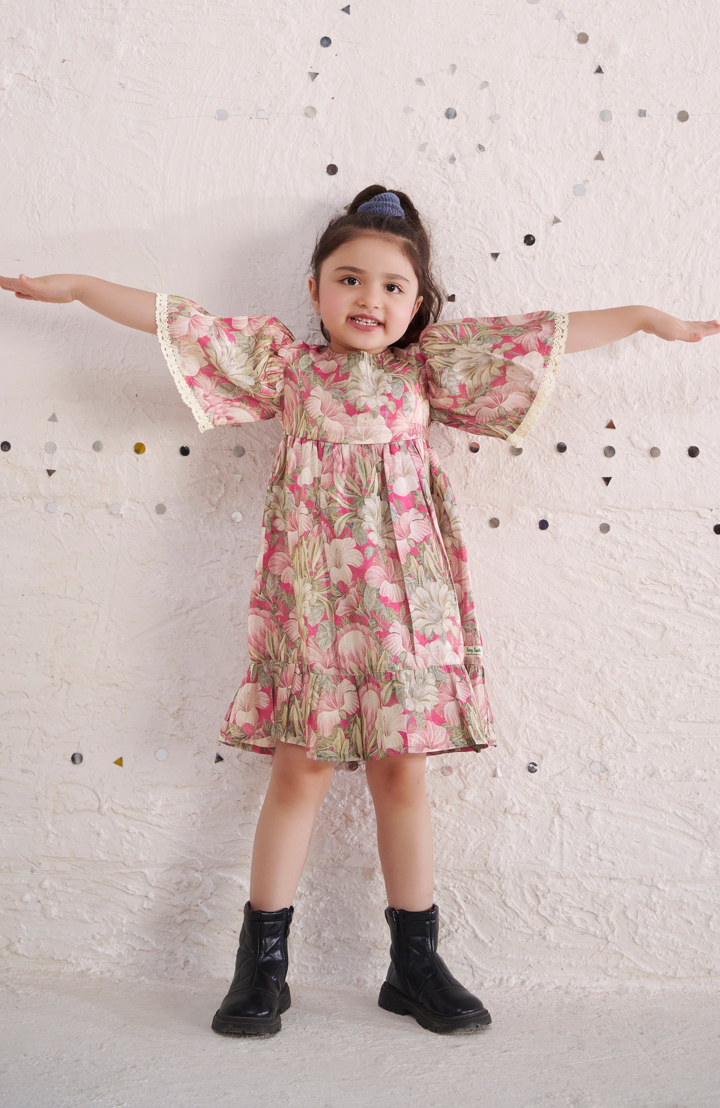 TINY TWILLS  SHIMMER FLORAL PRINTED FIT & FLARED DRESS