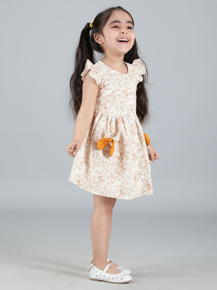 CREAM SELF PRINT FRONT BUTTONED DOWN DRESS