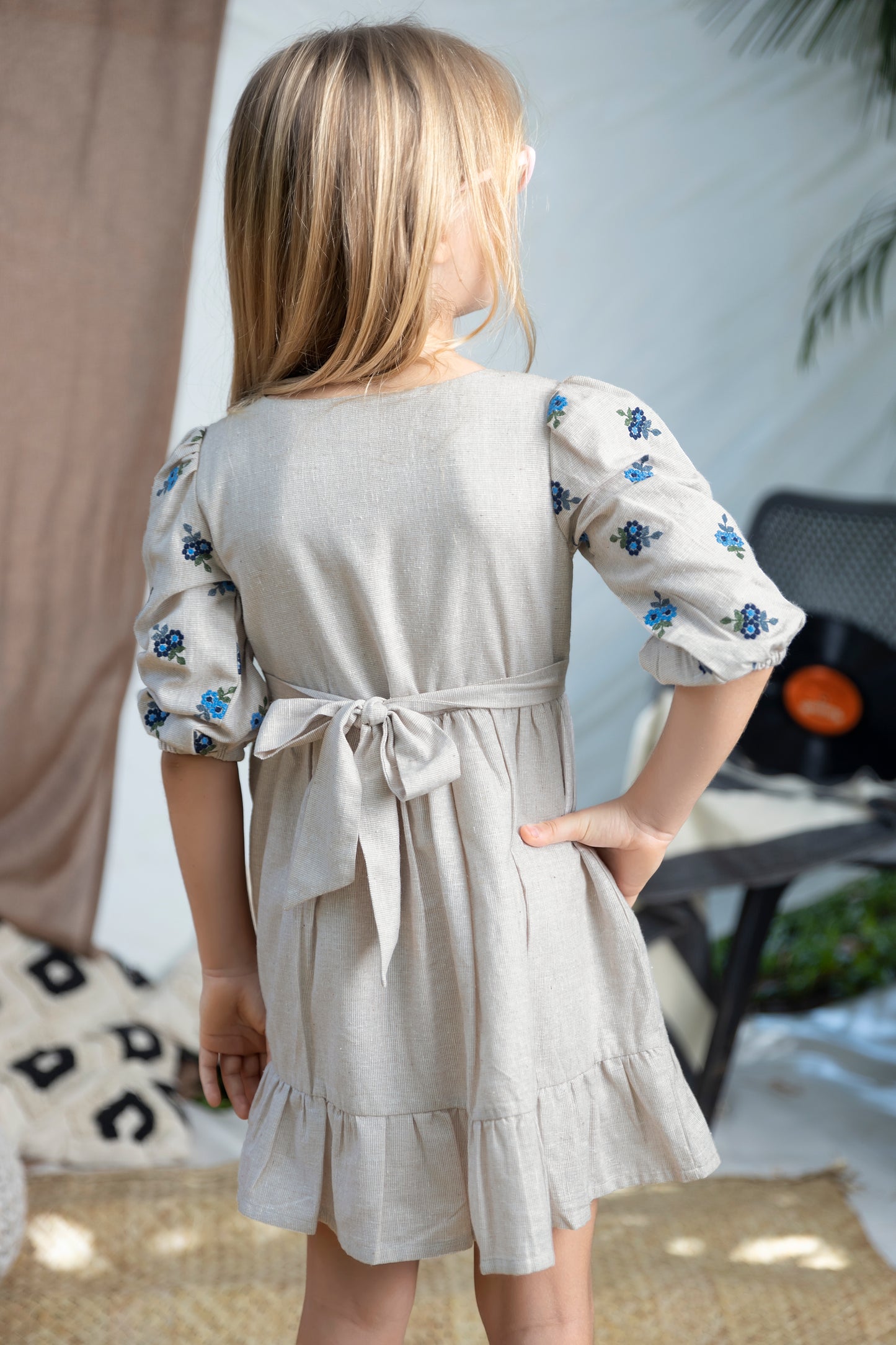 FLOWER EMBROIDERED  BEIGE FROCK