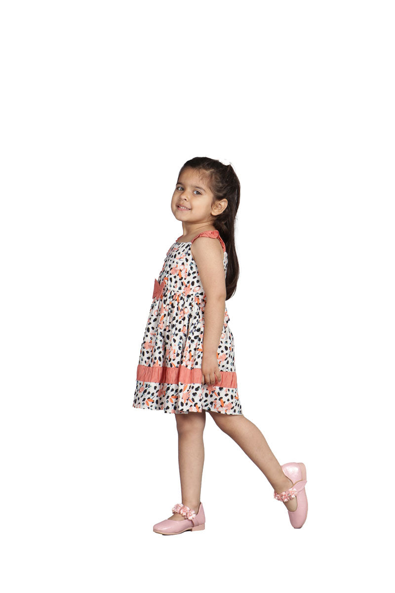 LIGHT CORAL ANIMAL PRINT FIT & FLARED DRESS