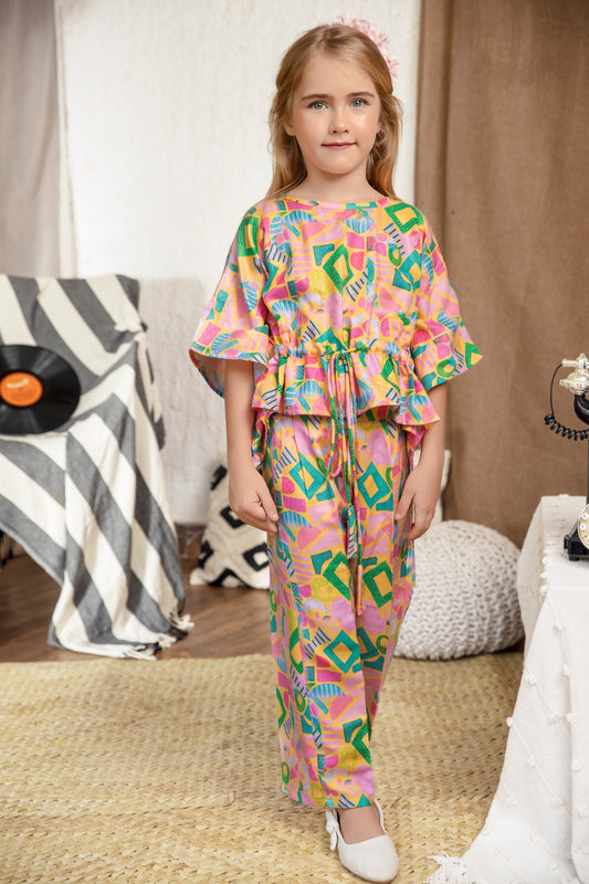 BABY PINK GEOMETRIC PRINT KAFTAN CO-ORD SET