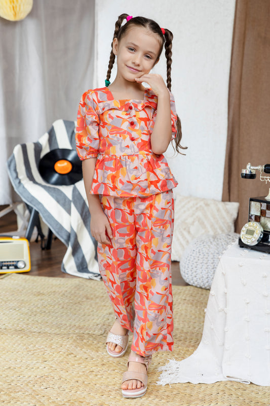 ORANGE ABSTRACT  PRINTED CO-ORD SET