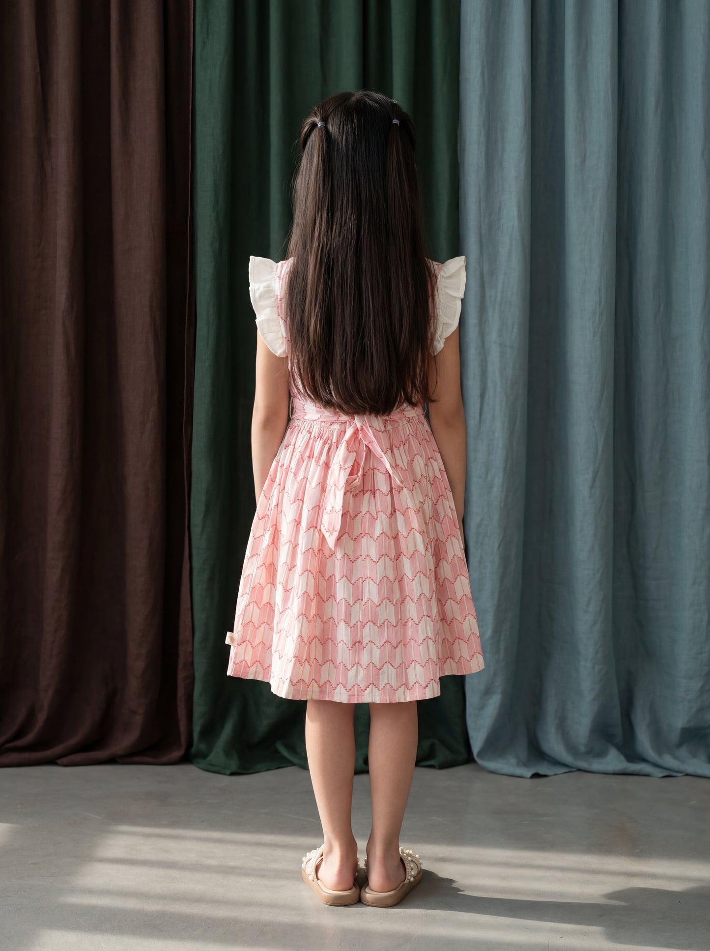 Cherry Red Cotton Jacquard Dress with Embroidered Yoke – Festive Kids Frock