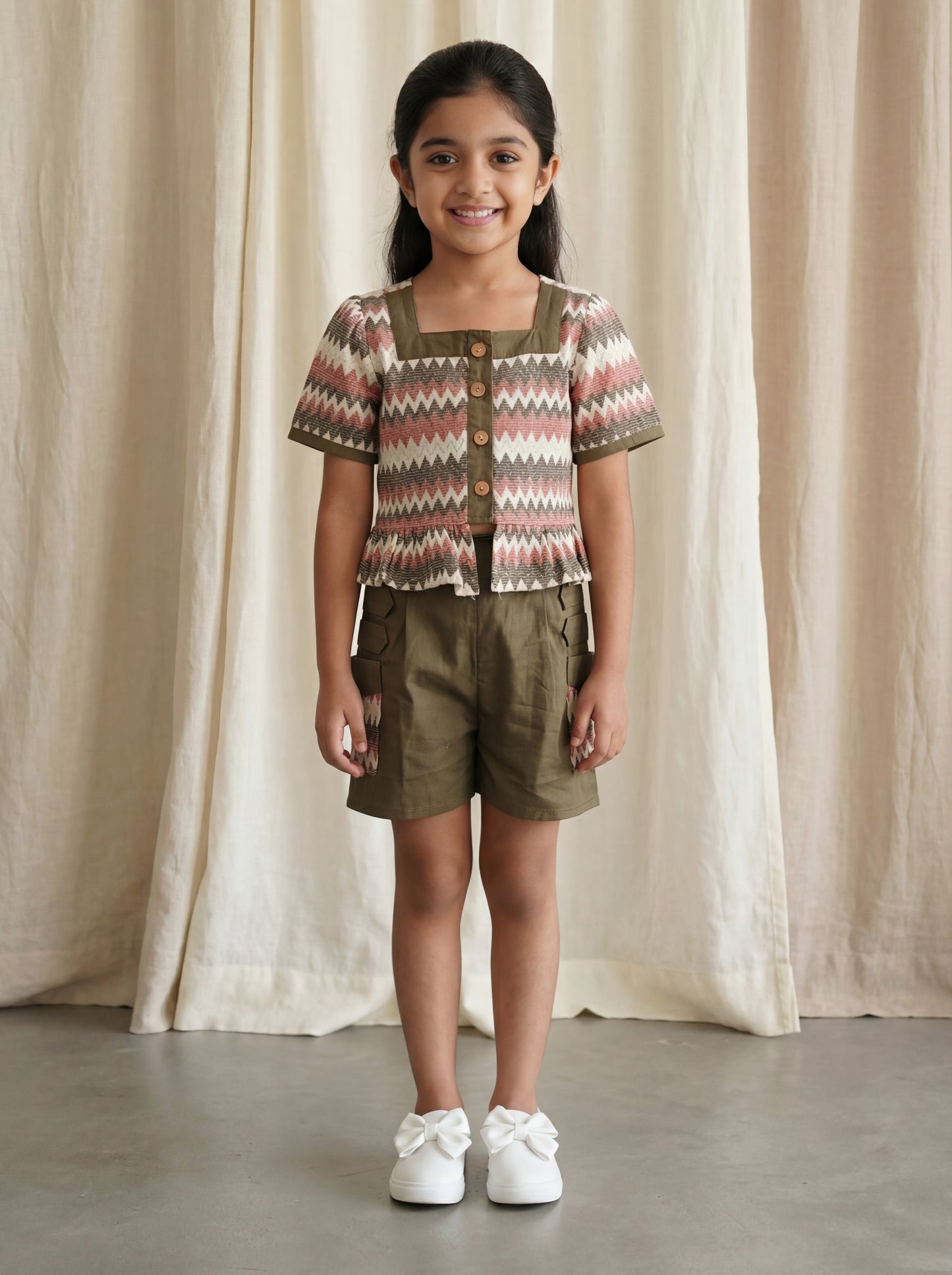 Chic Square Neck Crochet Top Featuring Wooden Buttons & Crochet Pocket Accents