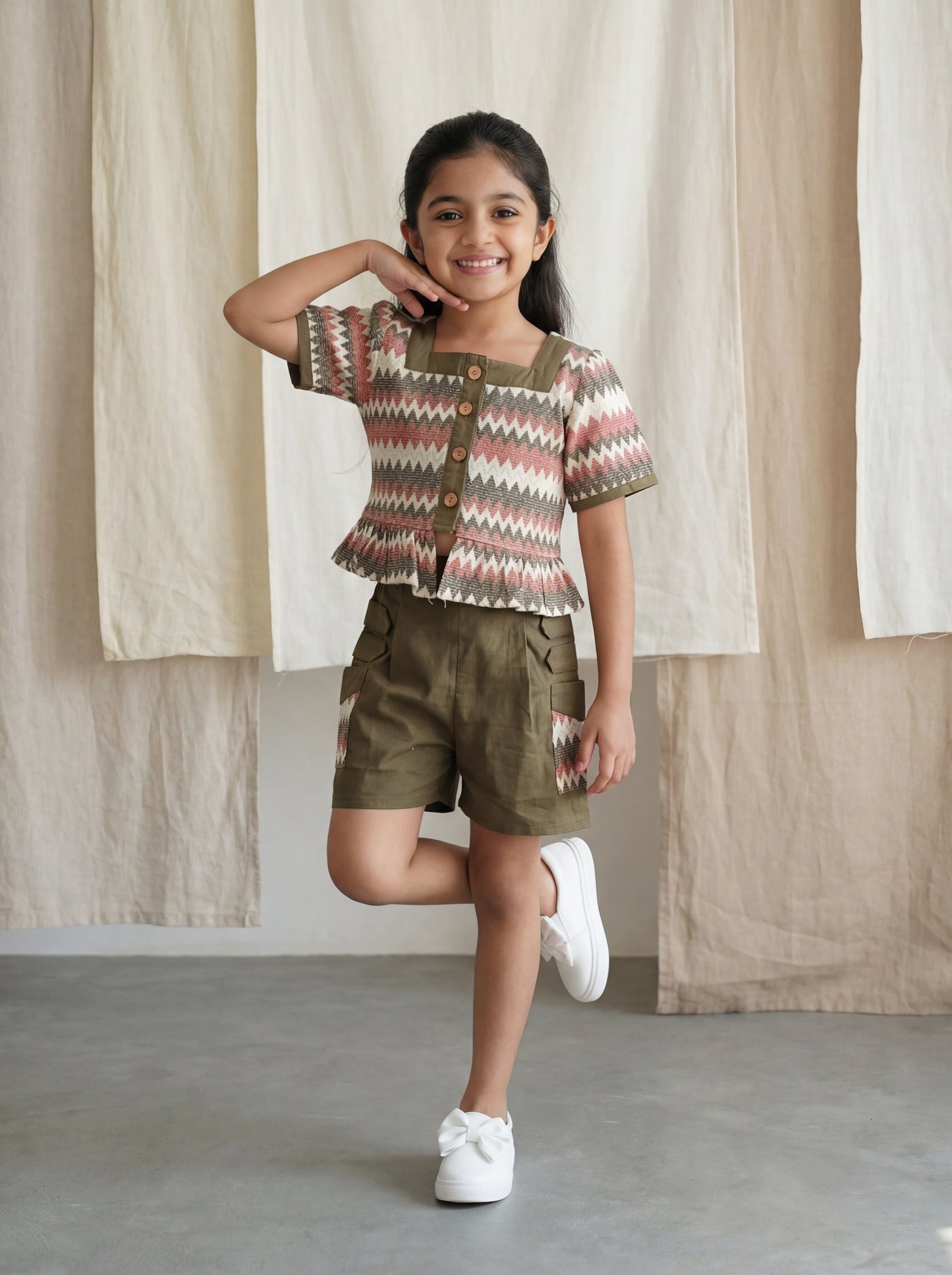 Chic Square Neck Crochet Top Featuring Wooden Buttons & Crochet Pocket Accents
