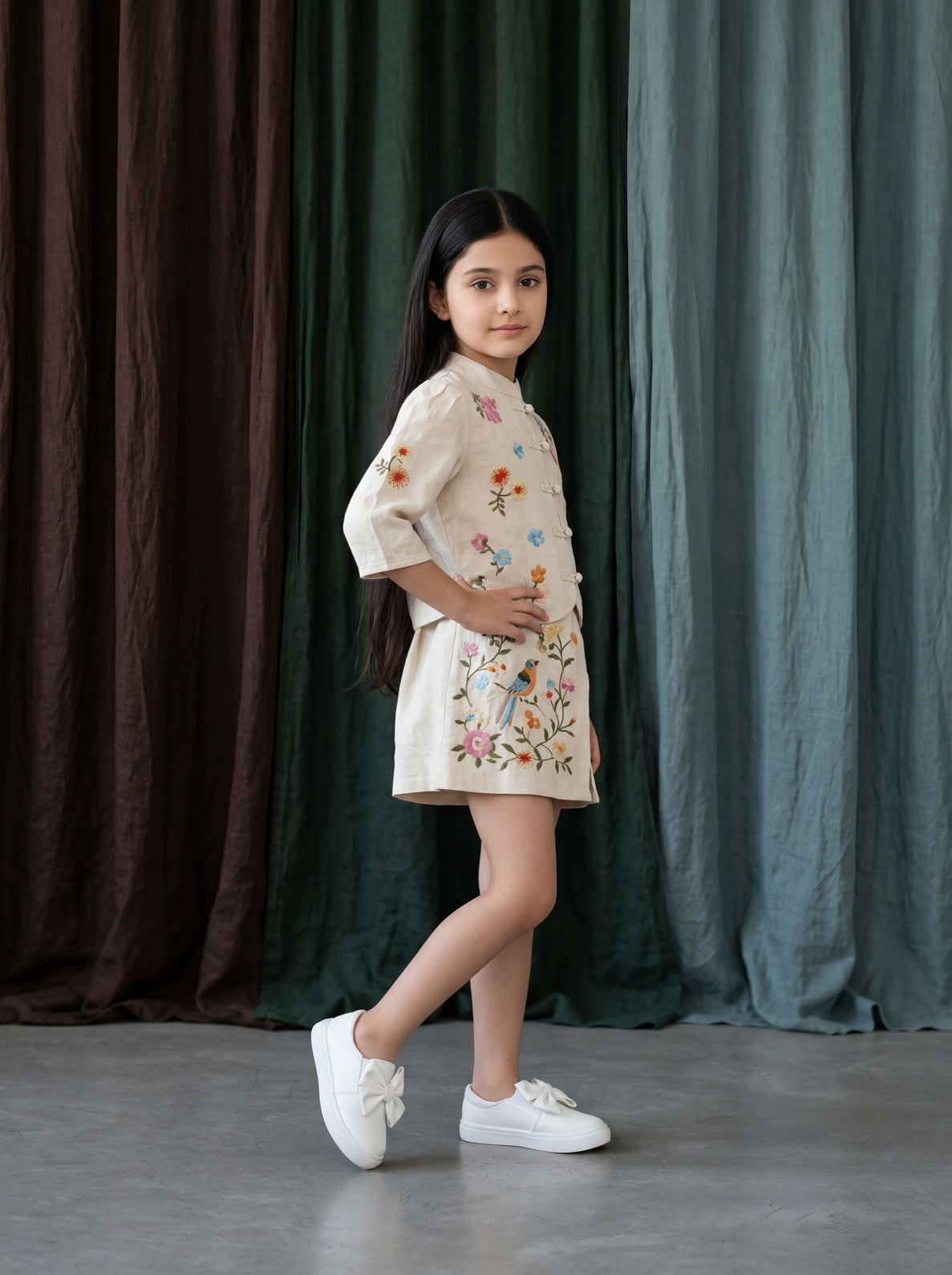 Square Neck Crochet Blouse with Wooden Button Closure and Pocket Design
