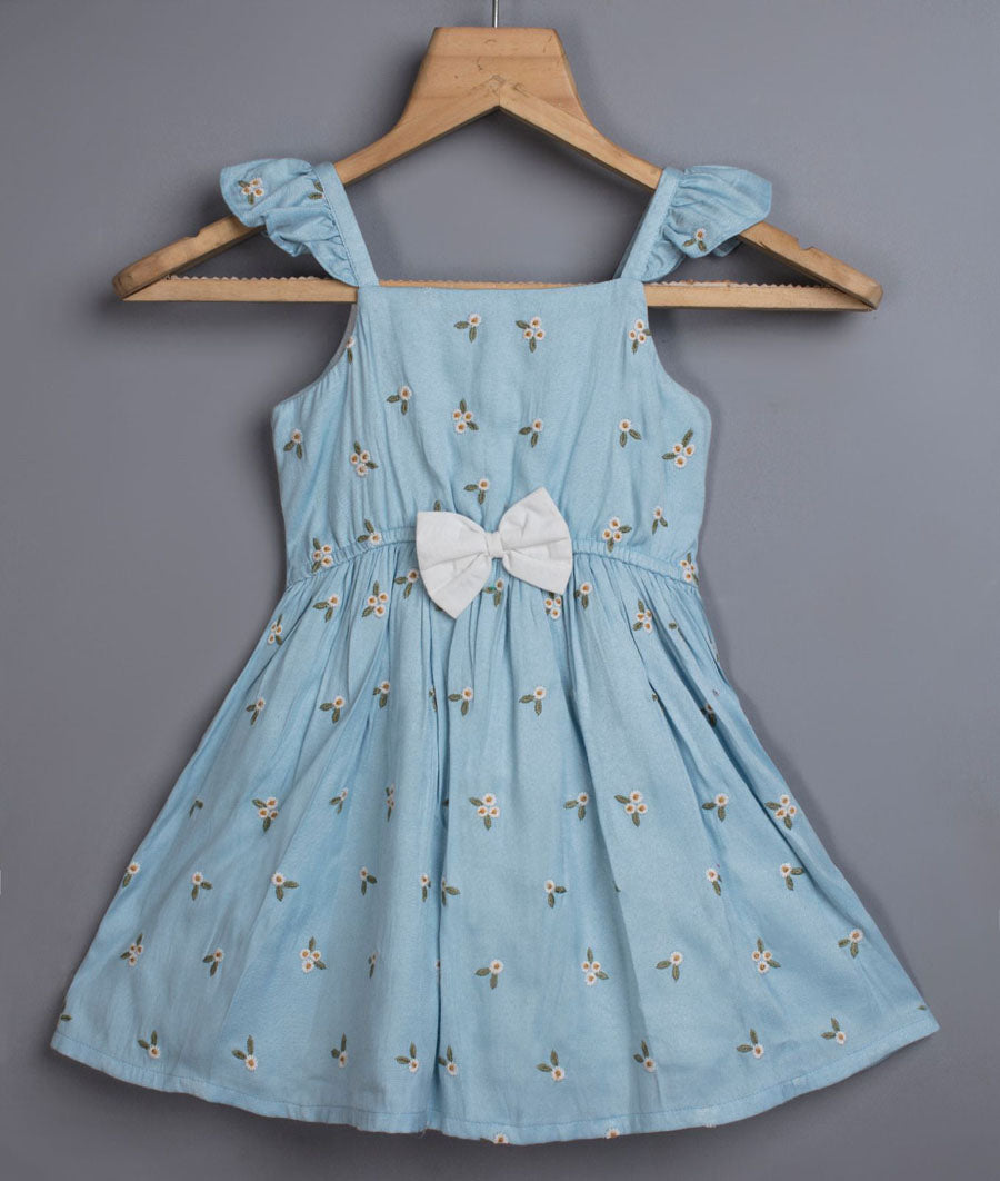 SKY BLUE DAISY EMBROIDERED FROCK