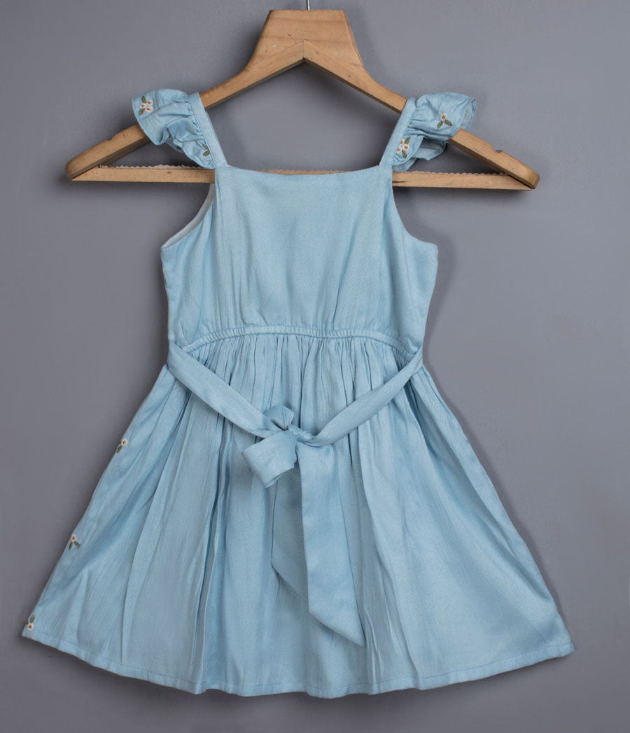 SKY BLUE DAISY EMBROIDERED FROCK