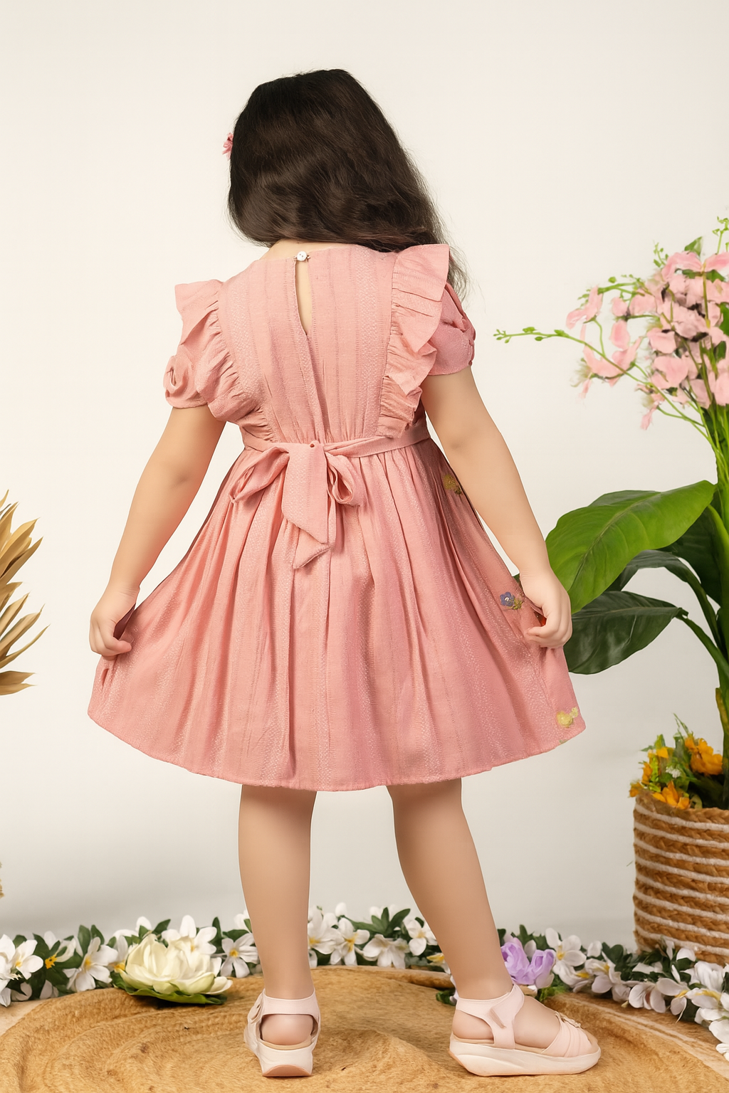 TINY TWILLS Girls Cotton Frock –  Dress with Ruffled Sleeves & Colorful Floral Embroidery | Adorable Summer Party Wear for Kids