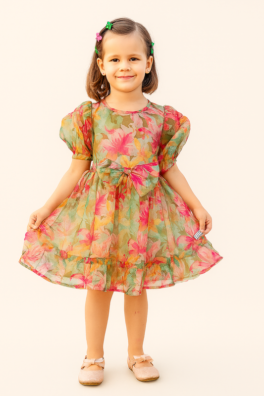 Tiny Twills Digital Printed Flower Girls Wear Organza Frock