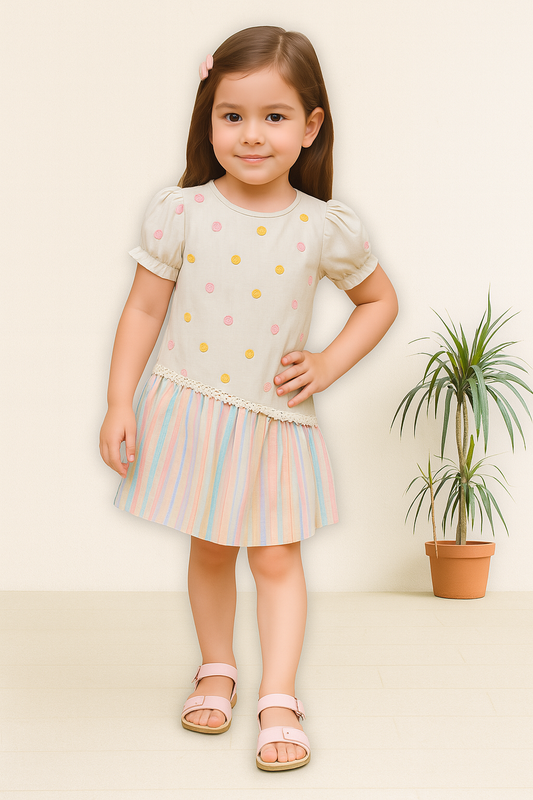 TINY TWILLS A Line Frock With Two Fabric Combination