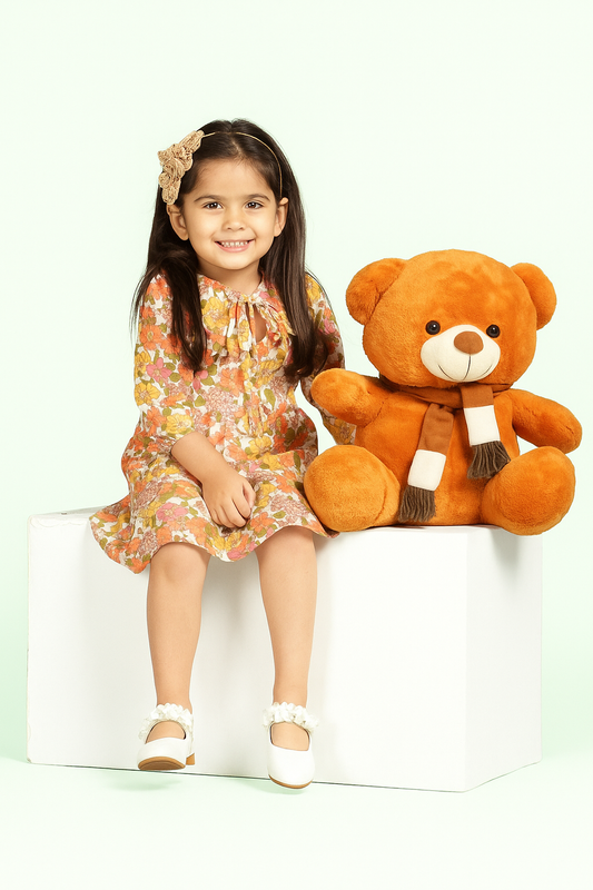 TINY TWILLS  Orange Floral Print Full-Sleeve Frock for Girls