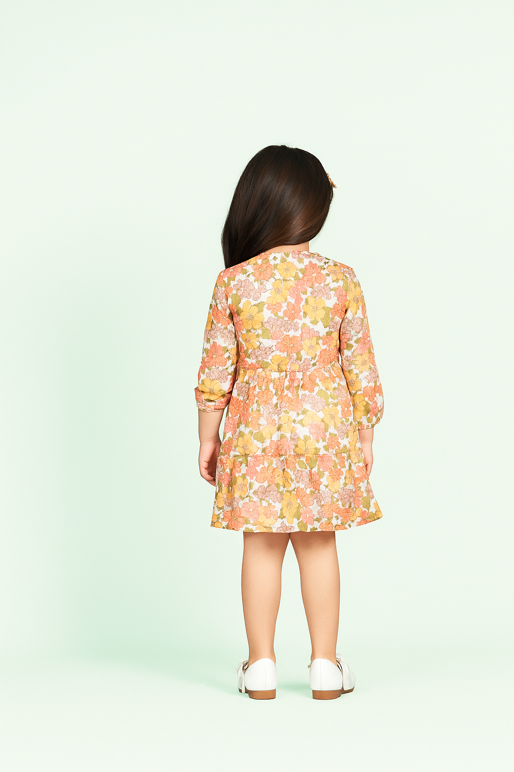 TINY TWILLS  Orange Floral Print Full-Sleeve Frock for Girls