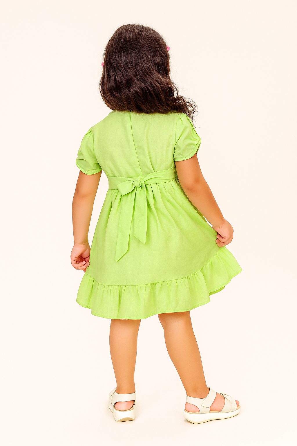 TINY TWILLS Side Floral Embroidered Frock With Pintucks On Yoke & Embroidered Collar