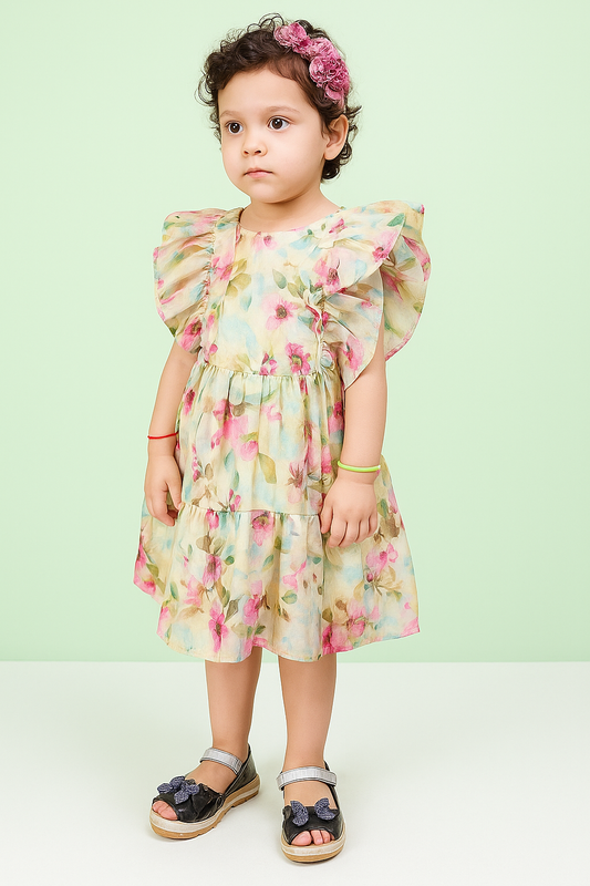TINY TWILLS ORGANZA WATER COLOR PRINTED FROCK