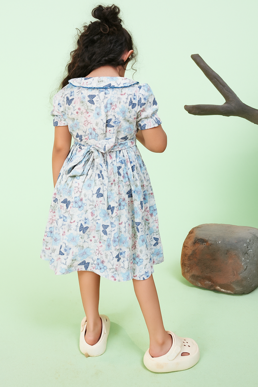 TINY TWILLS MUSLIN AARI BUTTERFLY PRINTED FRONT BUTTONED FROCK