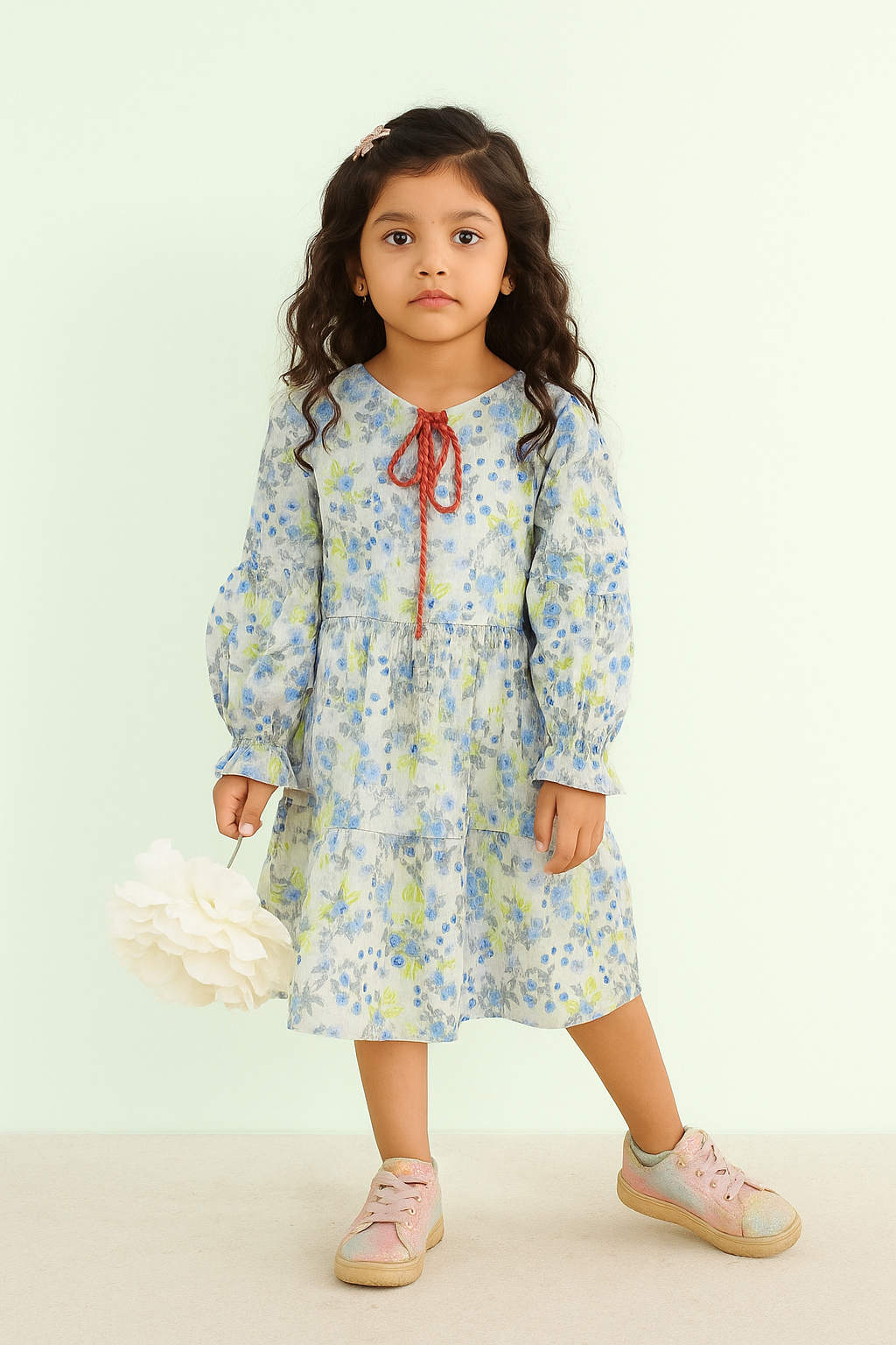 TINY TWILLS MUSLIN AARI SOFT FLORAL PRINTED TIERED FROCK
