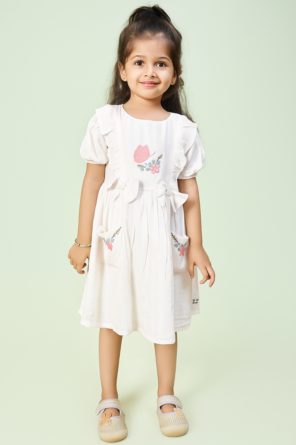 TINY TWILLS RAYON JACQUARD BUTTERFLY EMBROIDERED DRESS