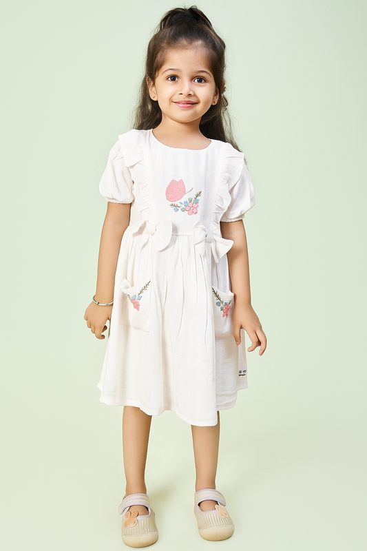 TINY TWILLS RAYON JACQUARD BUTTERFLY EMBROIDERED DRESS
