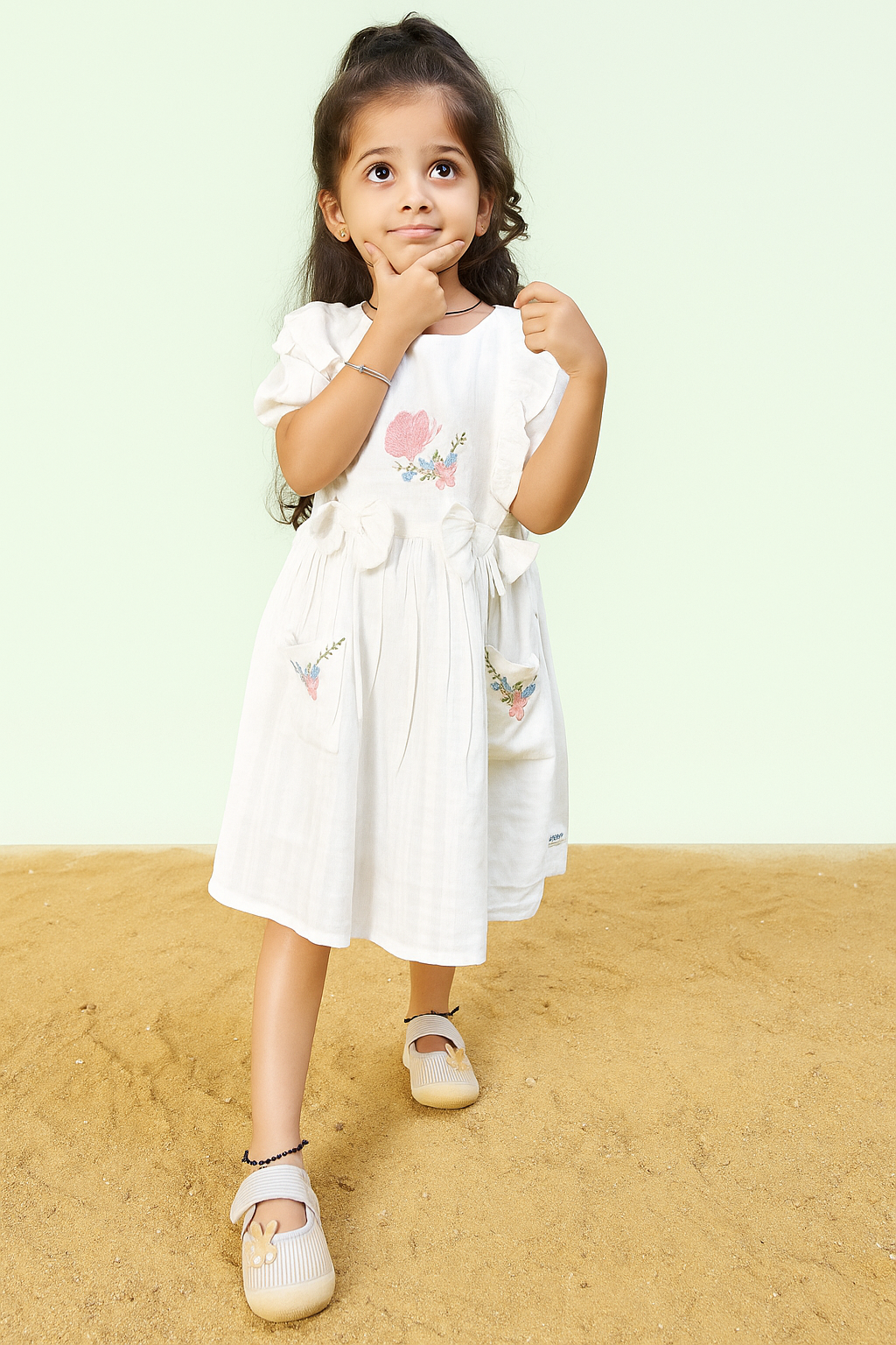 TINY TWILLS RAYON JACQUARD BUTTERFLY EMBROIDERED DRESS