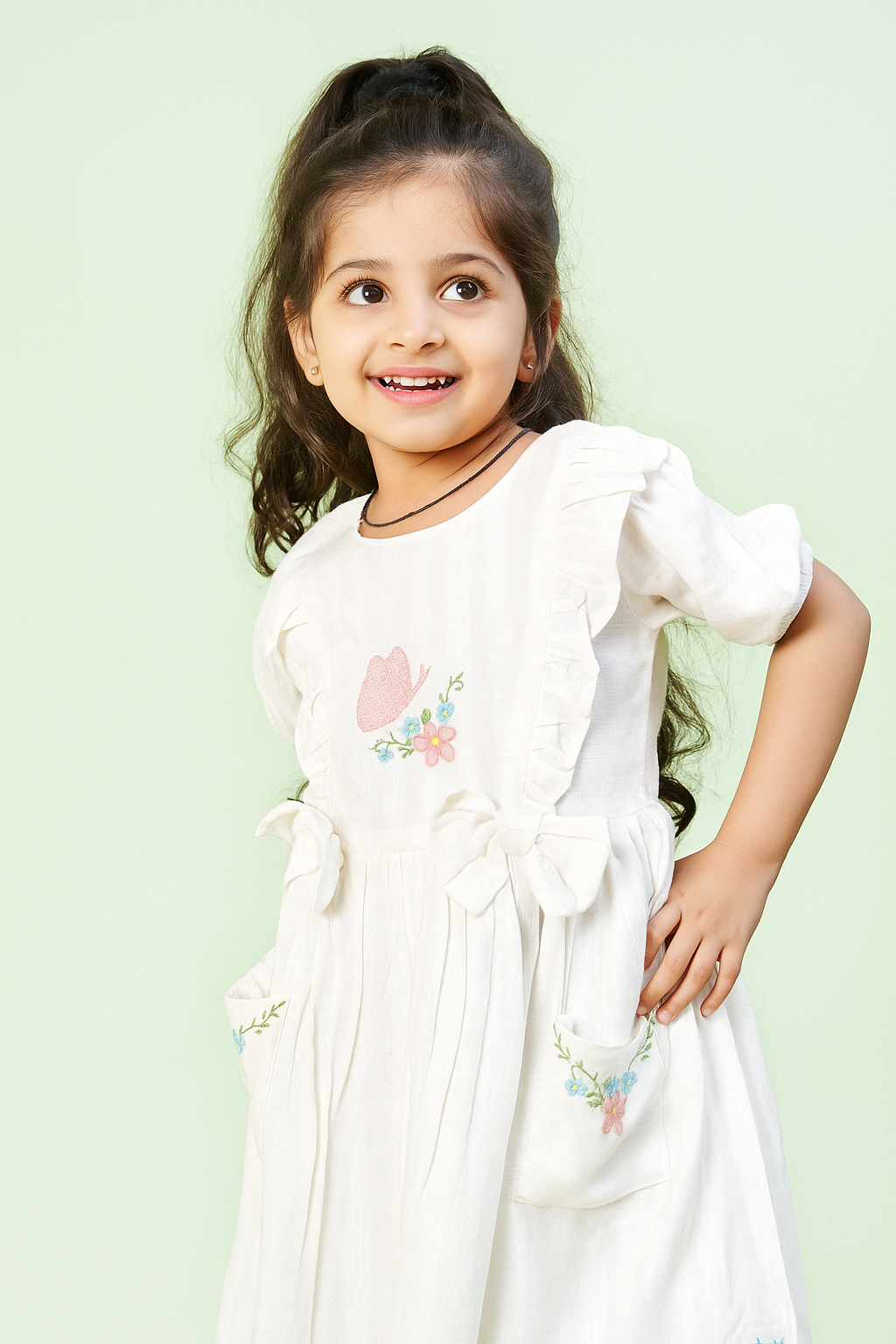 TINY TWILLS RAYON JACQUARD BUTTERFLY EMBROIDERED DRESS