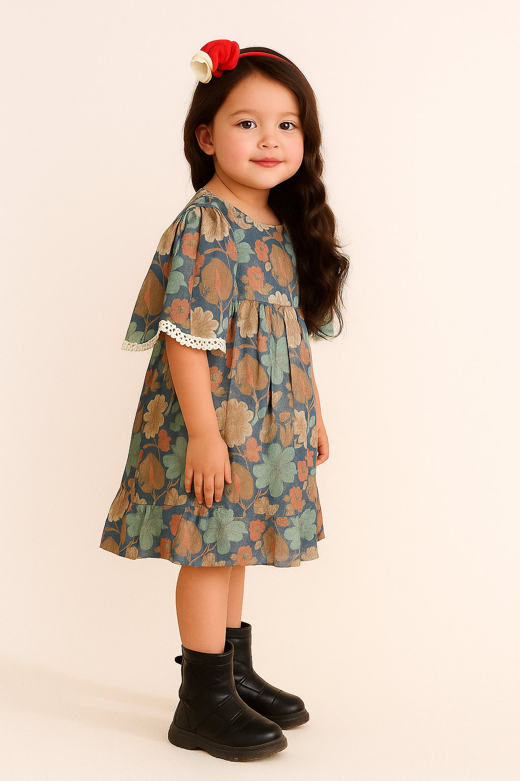 TINY TWILLS SHIMMER FLORAL PRINTED FIT & FLARED DRESS