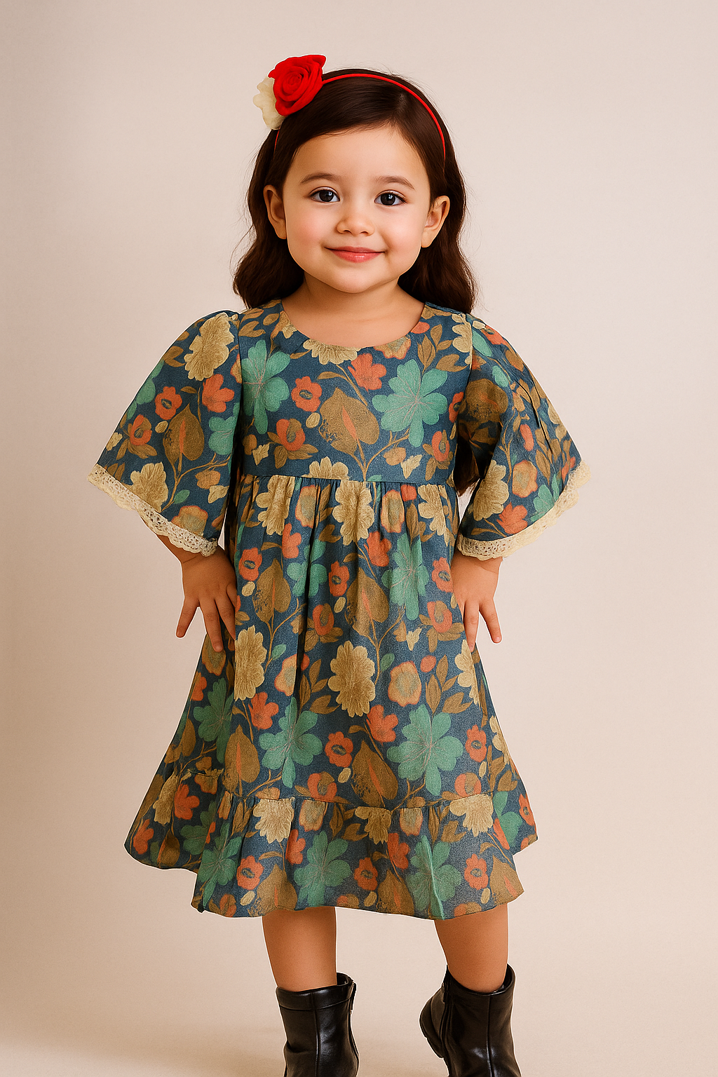 TINY TWILLS SHIMMER FLORAL PRINTED FIT & FLARED DRESS
