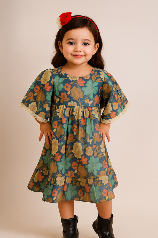 TINY TWILLS SHIMMER FLORAL PRINTED FIT & FLARED DRESS
