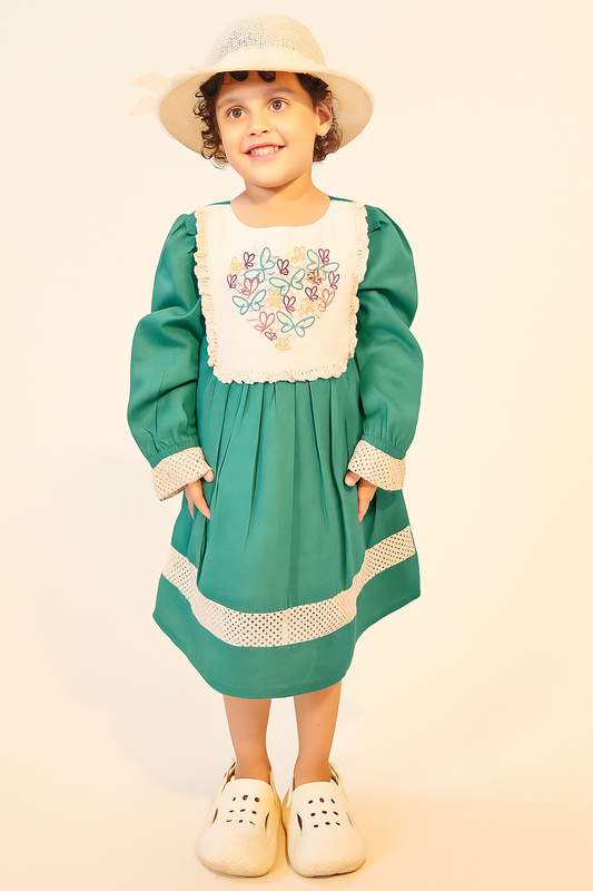 TINY TWILLS BUTTERFLY HEART EMBROIDERED DRESS WITH CROCHET