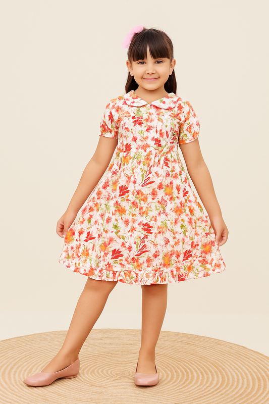 Tiny Twills Aari Work Flower Printed western wear Girls Frock